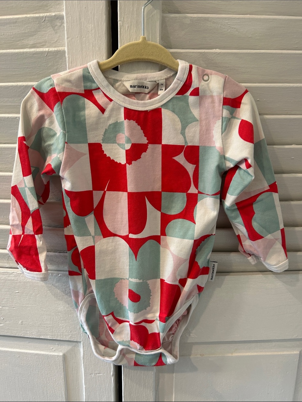 Marimekko Red, Light Blue & White Graphic Long-Sleeve Bodysuit